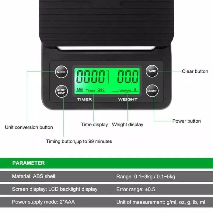 WH-B25 3kg Precision Digital Coffee Scale - Image 4